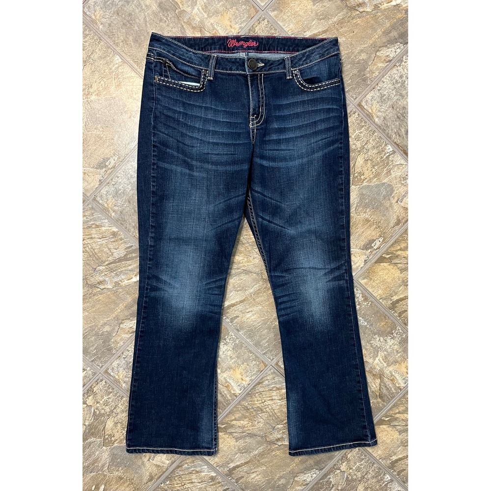 Wrangler Bootcut Jeans Womens 13/14x32 Dark Wash Embroidered 09MWZNS